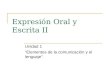 Expresión Oral y Escrita II Unidad 1 “Elementos de la comunicación y el lenguaje”