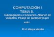 COMPUTACIÓN I TEMA 5. Subprogramas o funciones. Alcance de variables. Pasaje de parámetros por valor Prof. Mireya Morales