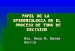 PAPEL DE LA EPIDEMIOLOGIA EN EL PROCESO DE TOMA DE DECISION Dra. Rosa M. Duran García