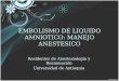 EMBOLISMO DE LIQUIDO AMNIOTICO: MANEJO ANESTESICO Residentes de Anestesiología y Reanimación Universidad de Antioquia