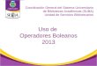 Uso de Operadores Boleanos 2013 Coordinación General del Sistema Universitario de Bibliotecas Académicas (SUBA) Unidad de Servicios Bibliotecarios