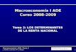 1 Macroeconomía I ADE, Tema 2 J. Andrés, J. Escribá, Mª.J. Murgui Macroeconomía I ADE Curso 2008-2009 Tema 2: LOS DETERMINANTES DE LA RENTA NACIONAL