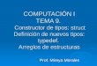 COMPUTACIÓN I TEMA 9. Constructor de tipos: struct Definición de nuevos tipos: typedef. Arreglos de estructuras Prof. Mireya Morales