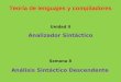 Teoría de lenguajes y compiladores Análisis Sintáctico Descendente Semana 8 Unidad II Analizador Sintáctico