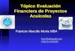 Tópico Evaluación Financiera de Proyectos Acuícolas Fabrizio Marcillo Morla MBA barcillo@gmail.com (593-9) 4194239 (593-9) 4194239
