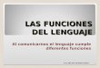 LAS FUNCIONES DEL LENGUAJE Al comunicarnos el lenguaje cumple diferentes funciones Prof. ANA IRIS SALGADO GODOY1