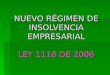 NUEVO RÉGIMEN DE INSOLVENCIA EMPRESARIAL LEY 1116 DE 2006