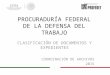 PROCURADURÍA FEDERAL DE LA DEFENSA DEL TRABAJO CLASIFICACIÓN DE DOCUMENTOS Y EXPEDIENTES COORDINACIÓN DE ARCHIVOS 2015