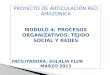 PROYECTO  DE ARTICULACIÓN RED AMAZONICA MODULO 4: PROCESOS ORGANIZATIVOS, TEJIDO SOCIAL Y REDES