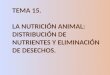 TEMA 15. LA NUTRICIÓN ANIMAL: DISTRIBUCIÓN DE NUTRIENTES Y ELIMINACIÓN DE DESECHOS