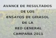 AVANCE DE RESULTADOS  DE LOS  ENSAYOS DE GIRASOL  DE LA  RED GENERAL CAMPAÑA 2011