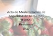 Acta de Modernización de Seguridad de Alimentos (FSMA) Resumen  USA