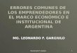 ERRORES COMUNES DE  LOS EMPRENDEDORES EN EL MARCO ECONÓMICO E INSTITUCIONAL DE ARGENTINA