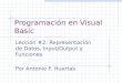 Programación en Visual Basic Lección #2: Representación de Datos, Input/Output y Funciones Por Antonio F. Huertas