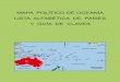 Mapa político de Oceanía. Lista alfabética de países y guía de claves