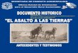 Documento histórico "El asalto a las tierras"
