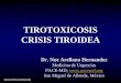 TIROTOXICOSIS CRISIS TIROIDEA - reeme. · PDF file TIROTOXICOSIS ANATOMIA • La glándula tiroides tiene un peso de 15-20 gr en adulto normal. • Constituida por dos lóbulos laterales