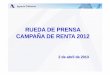 RUEDA DE PRENSA CAMPAÑA DE RENTA 2012 - … · RUEDA DE PRENSA CAMPAÑA DE RENTA 2012 2 de abril de 2013. ... Se podrá presentar renta por internet con nº de referencia y con solicitud