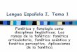 Lengua Española I. Tema 1 - RUA: Principal · Lengua Española I. Tema 1 Fonética y fonología como disciplinas lingüísticas. Las ramas de la fonética: fonética articulatoria,