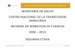 SECRETARIA DE SALUD CENTRO NACIONAL DE LA …cnts.salud.gob.mx/descargas/IRC_CNTS_2.pdf · SANGUINEA INFORME DE RENDICION DE CUENTAS ... que sustituirá a la NOM-003-SSA2-1993 del