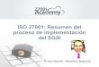 ISO 27001: Resumen del proceso de implementación del SGSI · •Familia de normas ISO 27k •16 pasos para obtener la certificación •ómo vender la idea a la dirección •uánto