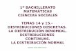 1º BACHILLERATO MATEMÁTICAS CIENCIAS SOCIALES TEMAS … · Se dice la variable aleatoria discreta X tiene distribución de probabilidad binomial de parámetros n y p. Se representa