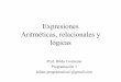 Expresiones Aritméticas, relacionales y lógicaswebdelprofesor.ula.ve/.../Unidad1tema2-Expresiones.pdfExpresiones relacionales Incluyen los operadores de relación o comparación