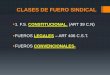 CLASES DE FUERO SINDICALbioeticadeltrabajo.org/.../content/fuerosindical.pdfdel fuero sindical, en los términos de este artículo, los servidores públicos, EXCEPTUANDO aquellos servidores