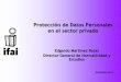 Protección de Datos Personales en el sector privado · 2011-11-23 · Al sector privado le es aplicable la Ley Federal de Protección de Datos Personales en posesión de los Particulares