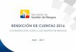 RENDICIÓN DE CUENTAS 2016...RENDICIÓN DE CUENTAS 2016 COORDINACIÓN ZONAL 6 DE GESTIÓN DE RIESGOS Abril - 2017 COORDINACIÓN ZONAL 6 GESTIÓN DE RIESGOS Garantizar la protección