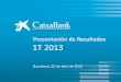 Presentación de Resultados 1T 2013 - CaixaBank · de las sinergias previstas en las integraciones Resultados – Primer trimestre de 2013 Evolución de las sinergias de costes previstas