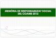 MEMÒRIA DE RESPONSABILITAT SOCIAL DEL COAMB 2012ƒ²ria-COAMB... · 2015-04-08 · Comunicació 208 notícies publicades a la pàgina web 3 edicions de la revista ‘.ambiental’