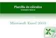 Microsoft Excel 2010 · Excel •Cada vez que se inicia la ejecución de Excel, se abre una planilla de cálculo con tres hojas (hoja1, hoja2, hoja3) que se pueden renombrar, mover,