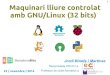 Maquinari lliure controlat amb GNU/Linux (32 bits)Raspberry Pi Ordinador amb la mida d'una targeta de crèdit CPU: Broadcom BCM2835 SOC 700MHz ARM 11 amb coma flotant Videocore 4 GPU
