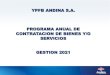 YPFB ANDINA S.A. PROGRAMA ANUAL DE CONTRATACION DE … · 2021. 3. 5. · funcionamiento de las plantas de endulzamiento de gas operadas por ypfb andina s.a. abril no iniciado 95